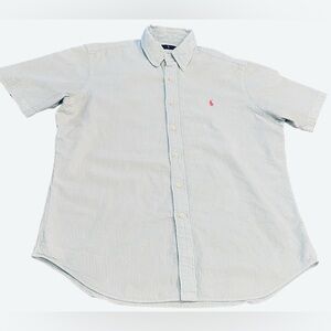 Ralph Lauren Seersucker Blue White Stripes Short sleeve Large 100% cotton